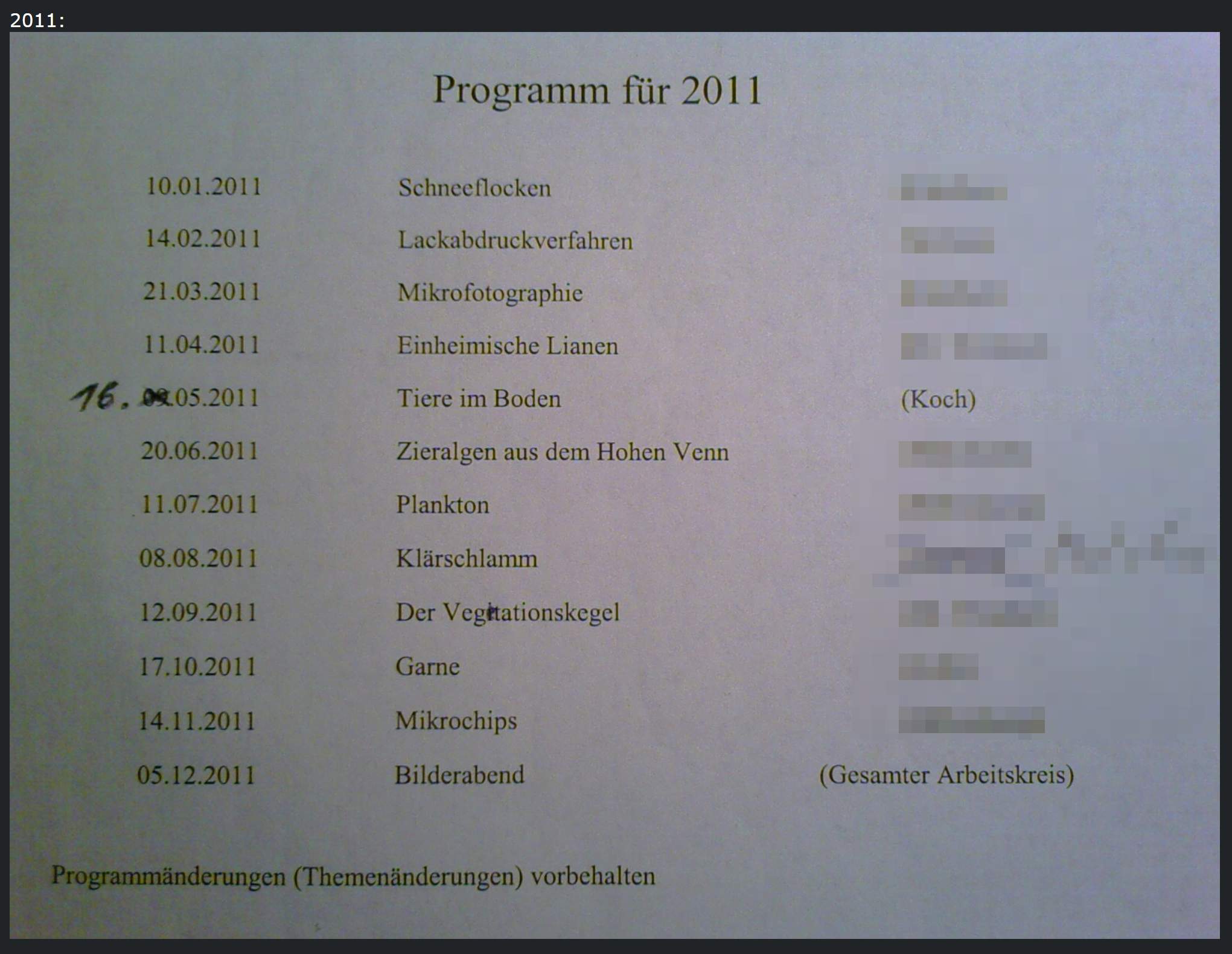 Programm Botanischer Garten Kln 2011